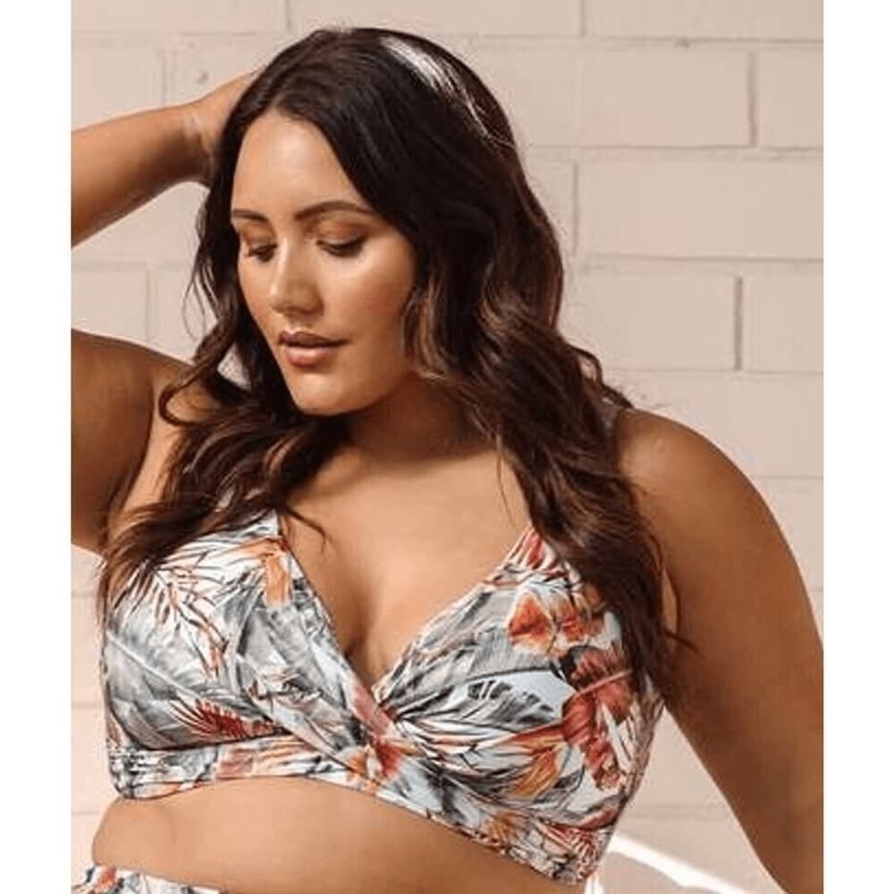 NWT Artesands Eco Paradise Delacroix Cross Front D-G Cup Bikini Swim Top Blue